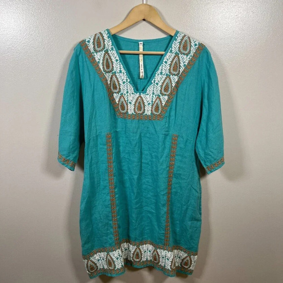 Uncle Frank Dresses & Skirts - Uncle Frank Embroidered Linen Tunic Dress Size Medium Blue Boho Peasant Vacation